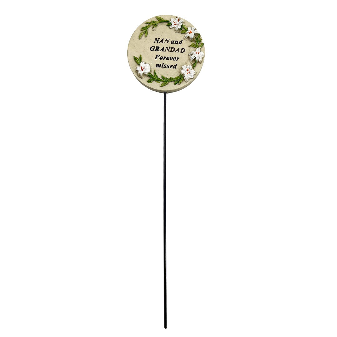 Special Nan and Grandad Lily Flower Memorial Tribute Stick Graveside Grave Plaque Stake