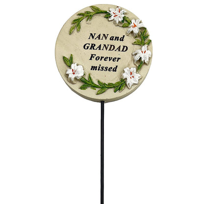 Special Nan and Grandad Lily Flower Memorial Tribute Stick Graveside Grave Plaque Stake