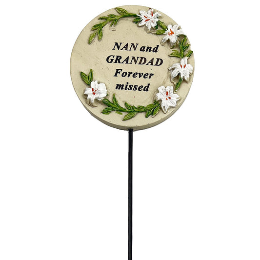 Special Nan and Grandad Lily Flower Memorial Tribute Stick Graveside Grave Plaque Stake