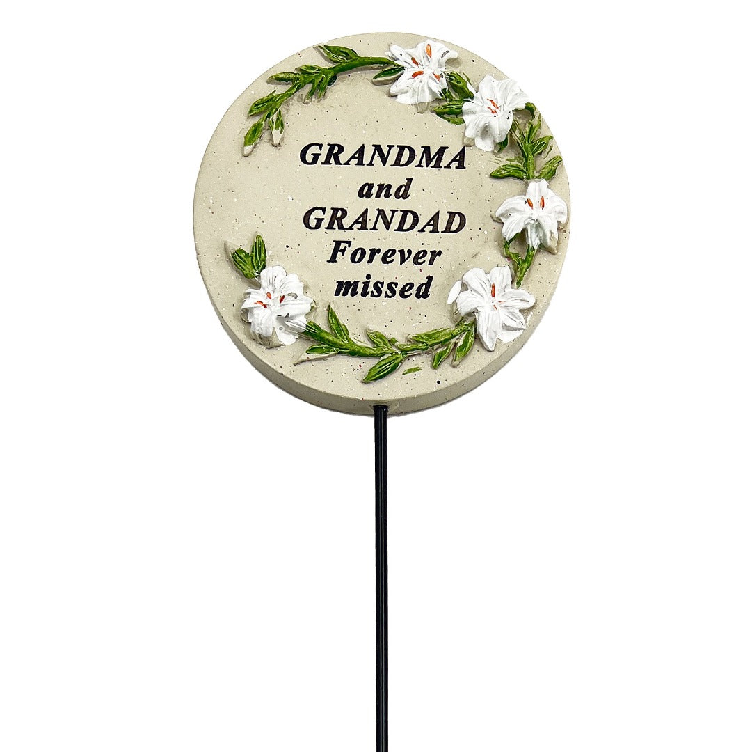 Grandma and Grandad Lily Flower Memorial Tribute Stick Graveside Grave Plaque Stake