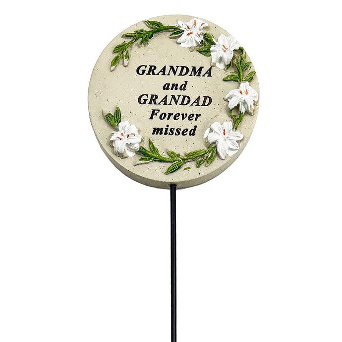 Grandma and Grandad Lily Flower Memorial Tribute Stick Graveside Grave Plaque Stake