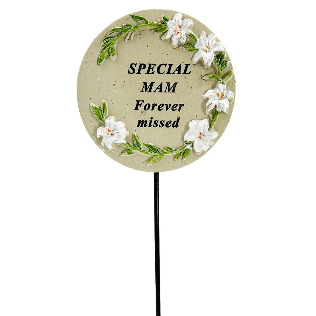 Special Mam Lily Flower Memorial Tribute Stick Graveside Grave Plaque Stake
