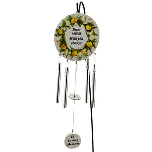 Special Mum Miss You Always Yellow Rose Memorial Wind Chime Graveside Ornament