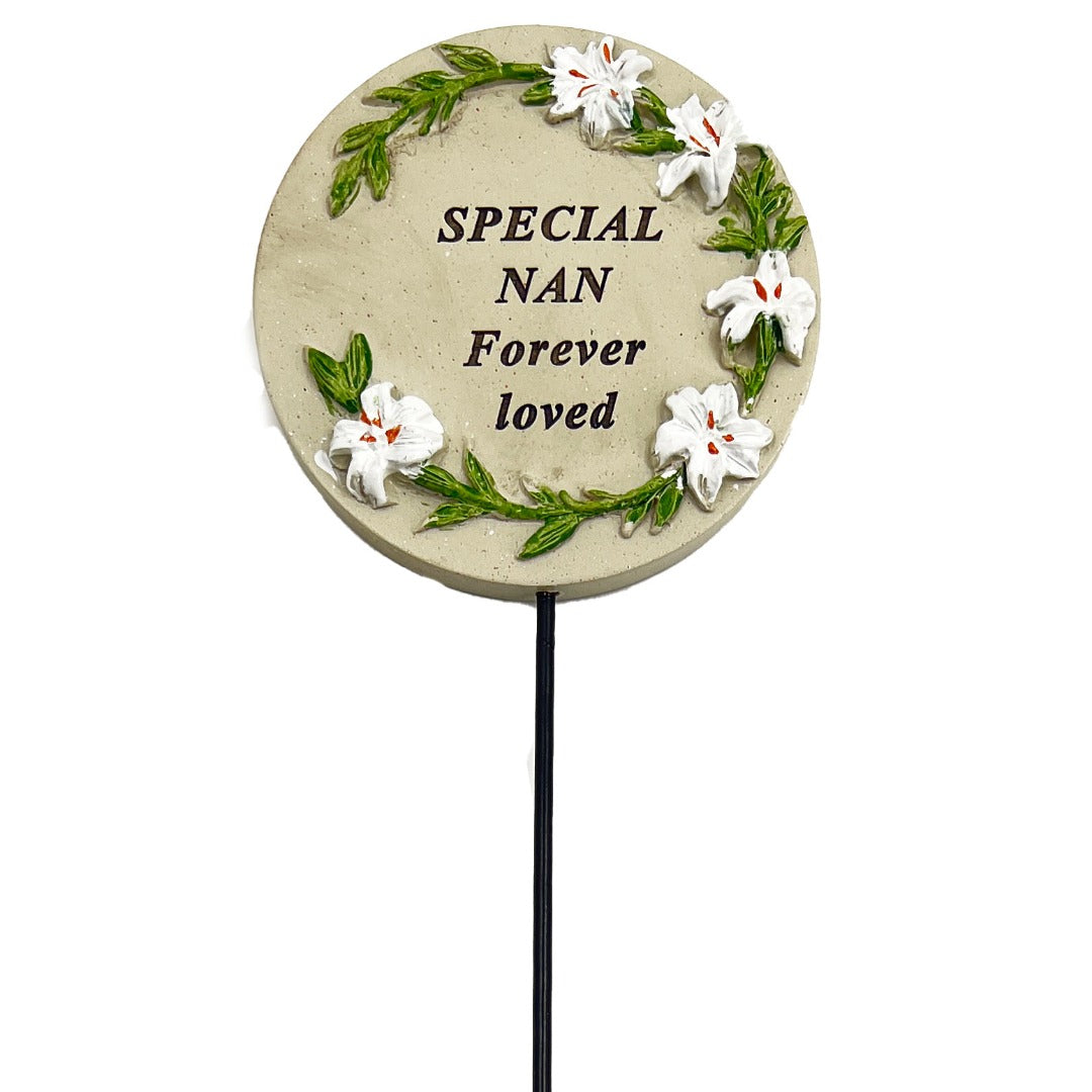 Special Nan Lily Flower Memorial Tribute Stick Graveside Grave Plaque Stake