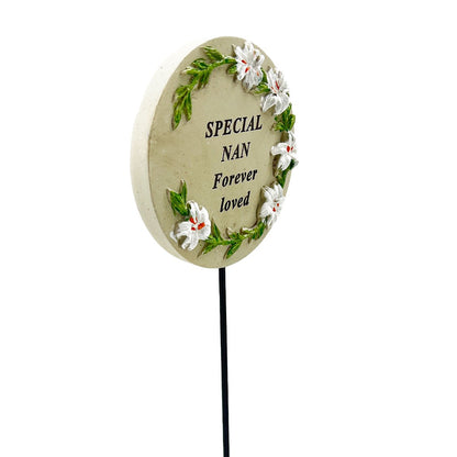 Special Nan Lily Flower Memorial Tribute Stick Graveside Grave Plaque Stake