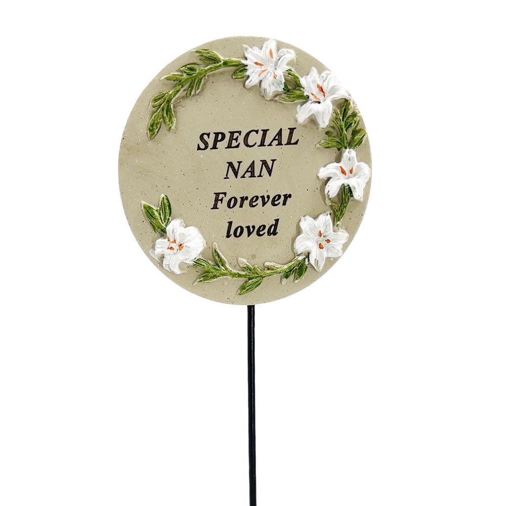 Special Nan Lily Flower Memorial Tribute Stick Graveside Grave Plaque Stake