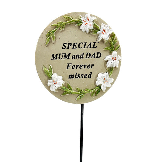 Special Mum and Dad Lily Flower Memorial Tribute Stick Graveside Grave Plaque Stake