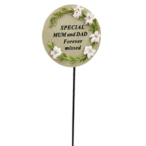 Special Mum and Dad Lily Flower Memorial Tribute Stick Graveside Grave Plaque Stake