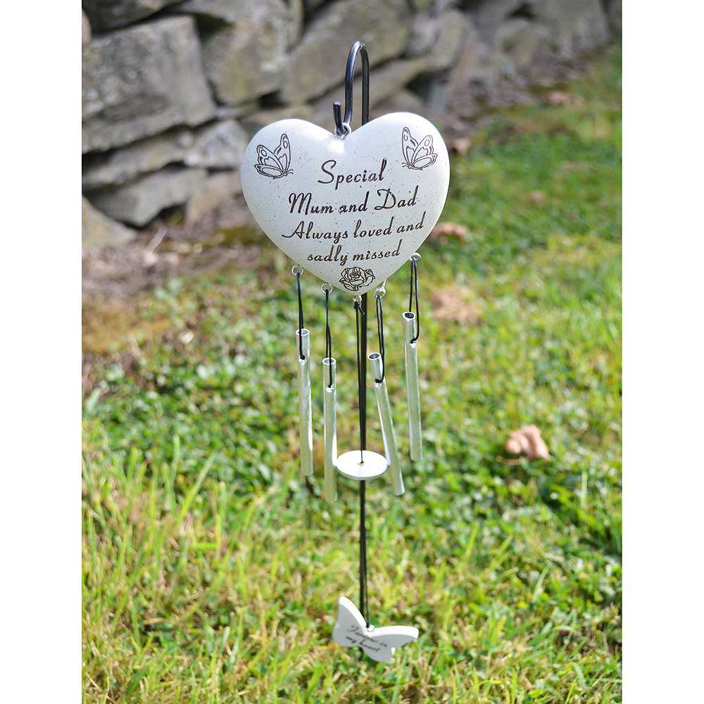 Special Mum & Dad Always Loved Sadly Missed Heart Wind Chime - Angraves Memorials