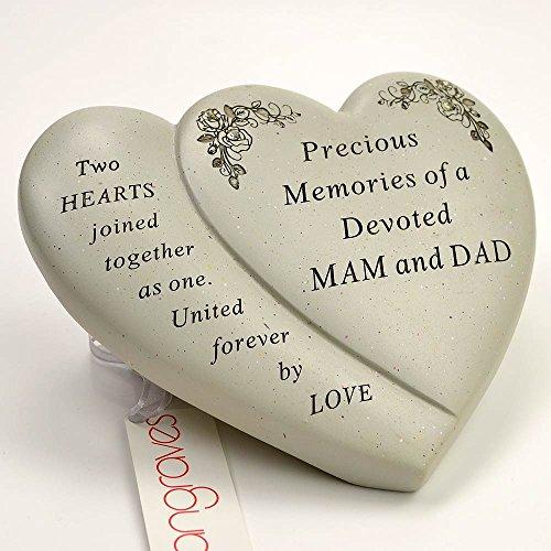 Mam & Dad Diamante Flower Double Heart Ornament - Angraves Memorials