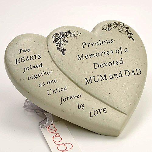 Mum & Dad Diamante Flower Double Heart Ornament - Angraves Memorials