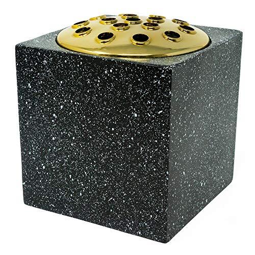 Black Speckled With Gold Lid Memorial Flower Vase
