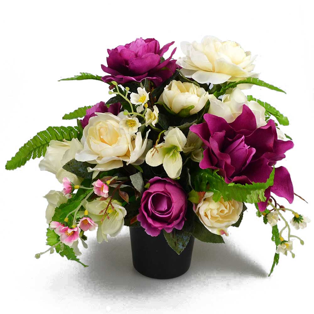 Jen Purple & Ivory Artificial Flower Memorial Arrangement