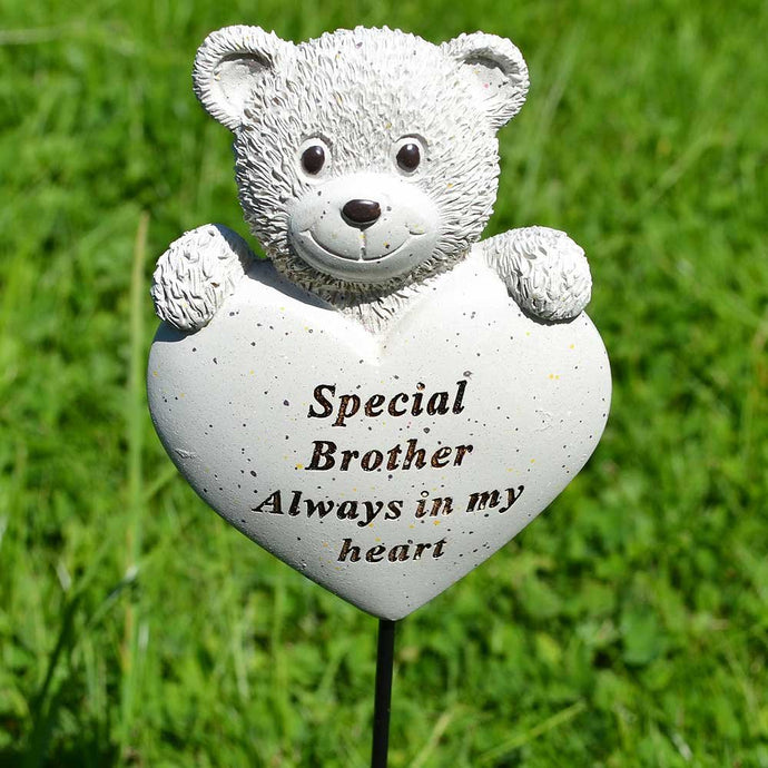 Special Brother Teddy Bear Heart Memorial Remembrance Stick
