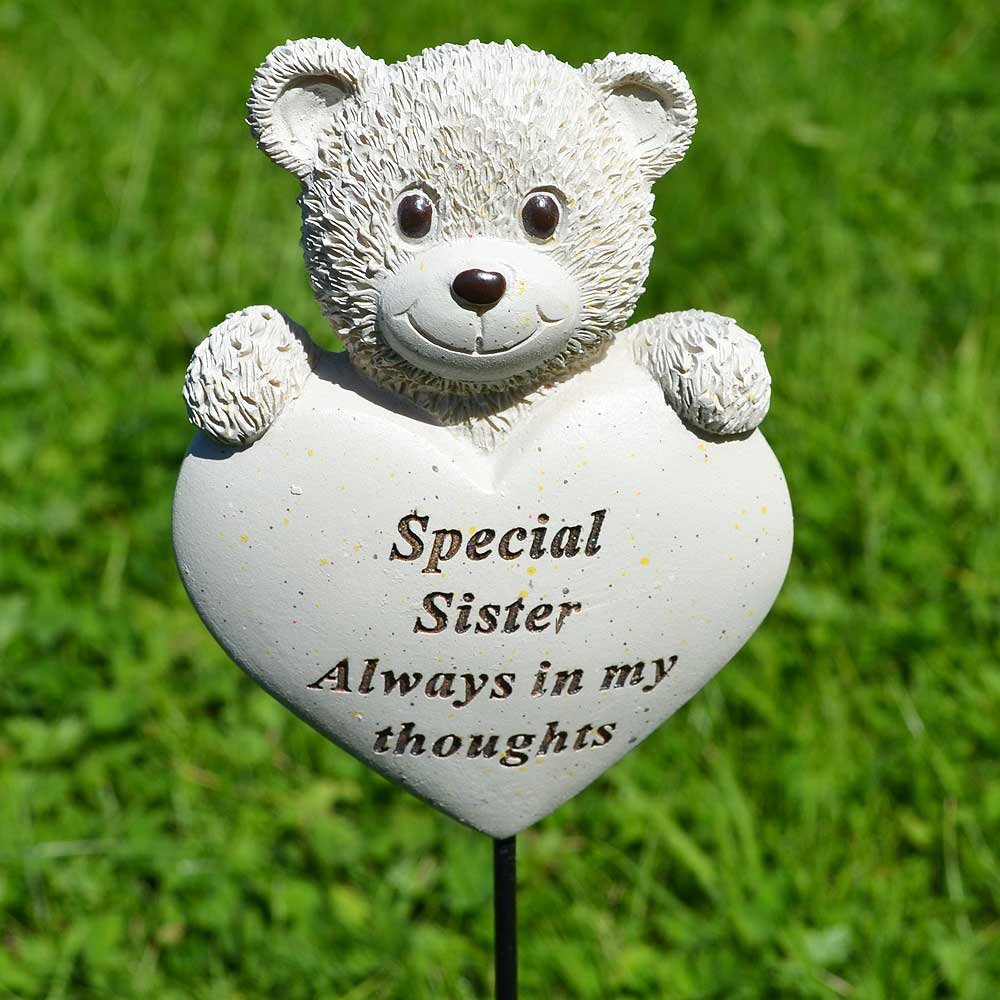 Special Sister Teddy Bear Heart Memorial Remembrance Stick