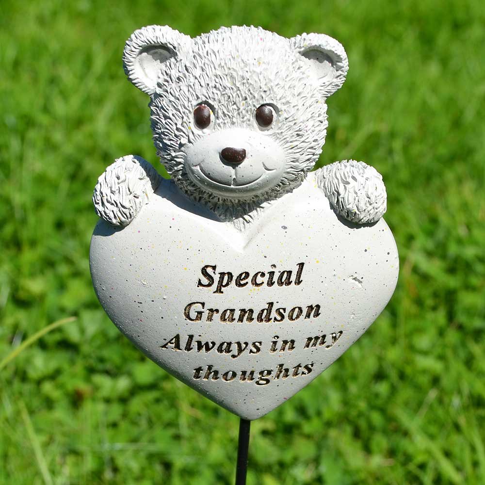 Special Grandson Teddy Bear Heart Memorial Remembrance Stick