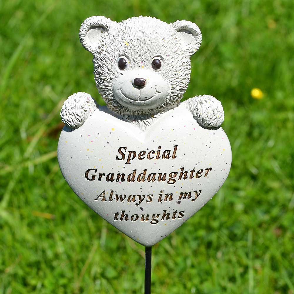 Special Granddaughter Teddy Bear Heart Memorial Remembrance Stick