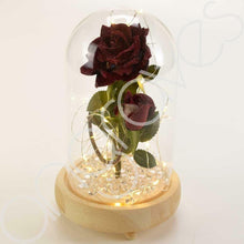 Load image into Gallery viewer, Bella Red Handmade Enchanted Rose &amp; Rosebud with Glass Dome Bell Jar and LED Lights (23cm) - Angraves Memorials