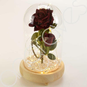Bella Red Handmade Enchanted Rose & Rosebud with Glass Dome Bell Jar and LED Lights (23cm) - Angraves Memorials