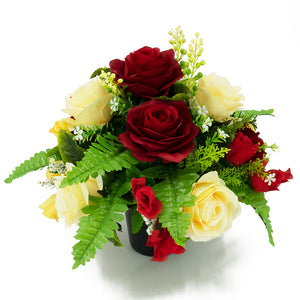 Bonnie Red & Yellow Roses Artificial Flower Memorial Arrangement
