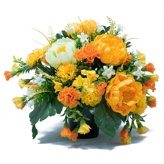 April Yellow Peony Artificial Flower Memorial Arrangement