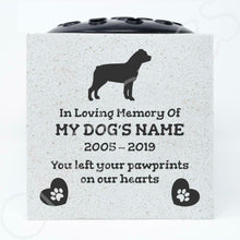 Load image into Gallery viewer, Rottweiler Personalised Pet Dog Graveside Memorial Flower Vase