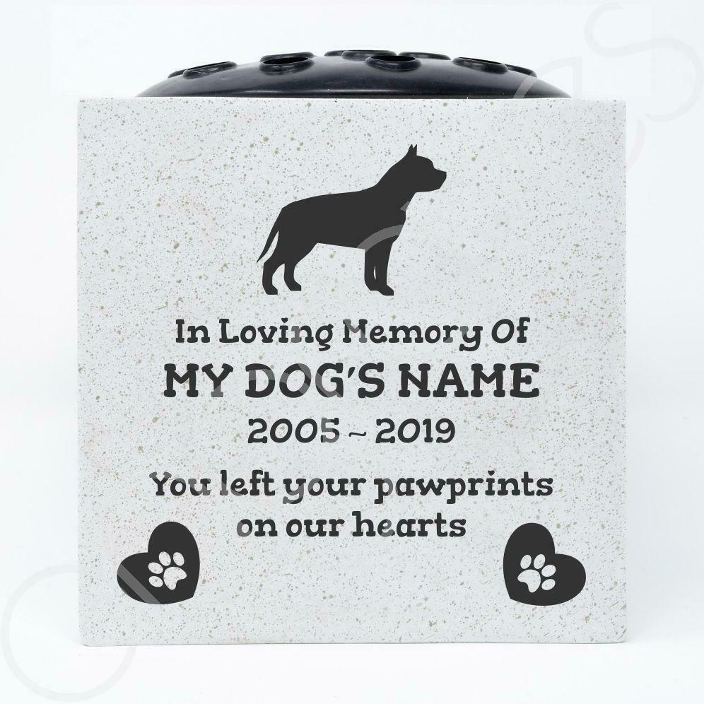 Pit Bull Terrier Personalised Pet Dog Graveside Memorial Flower Vase