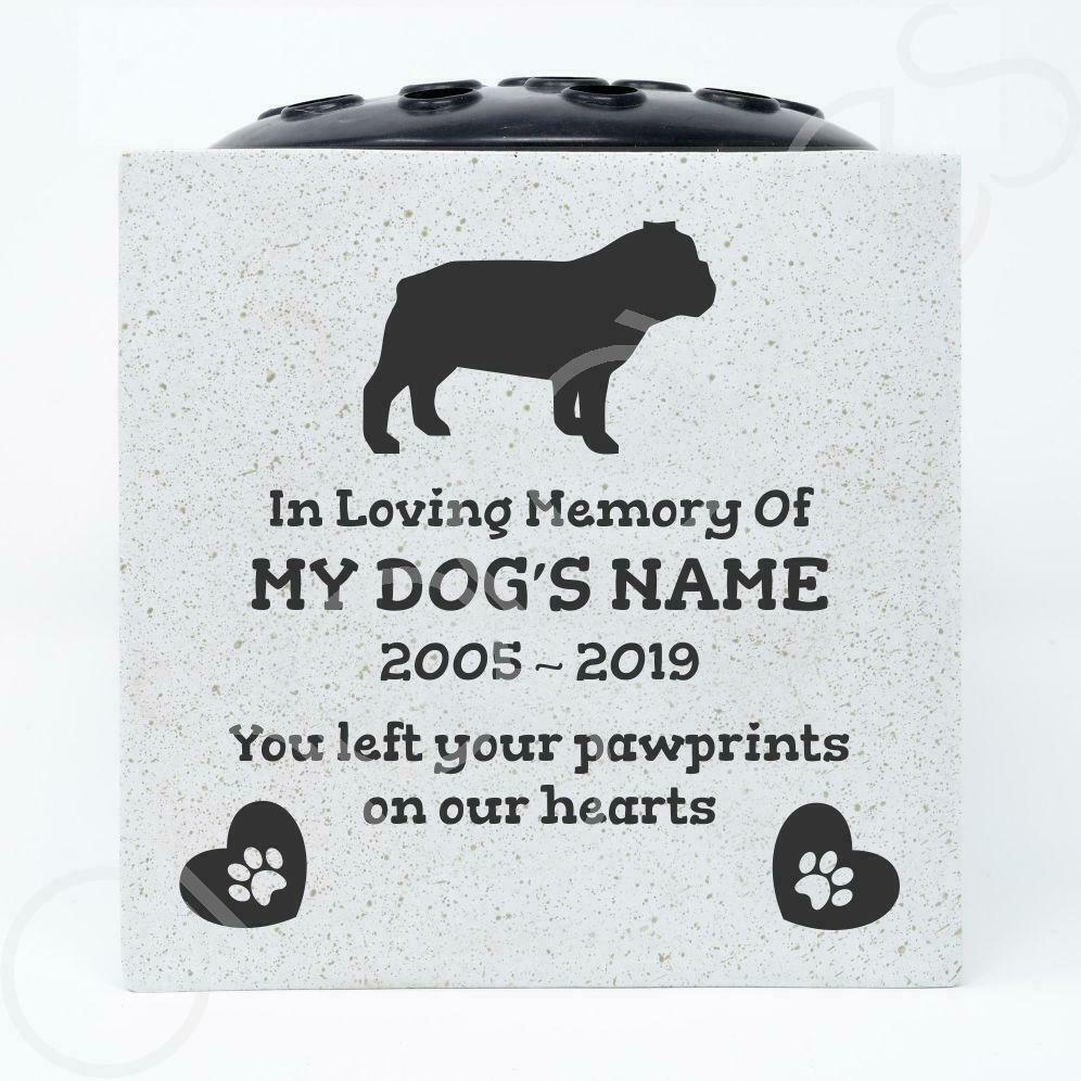 Bulldog Personalised Pet Dog Graveside Memorial Flower Vase
