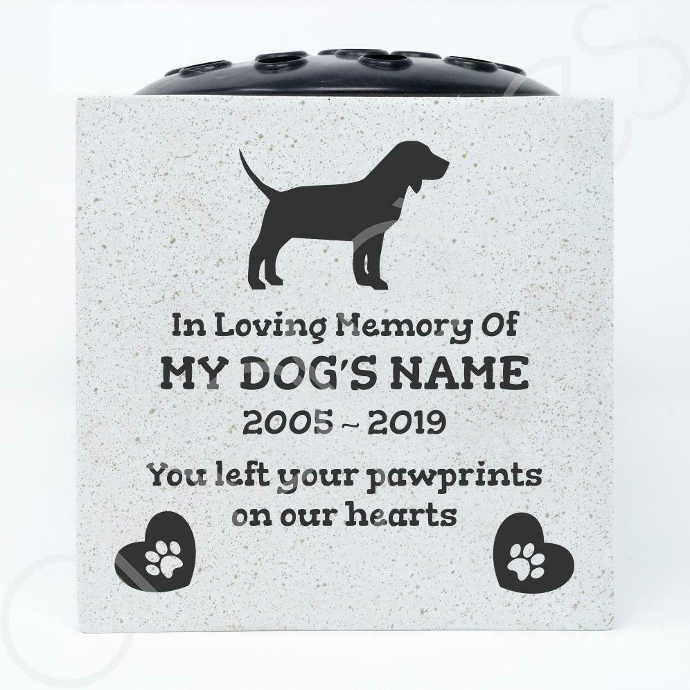 Beagle Personalised Pet Dog Graveside Memorial Flower Vase