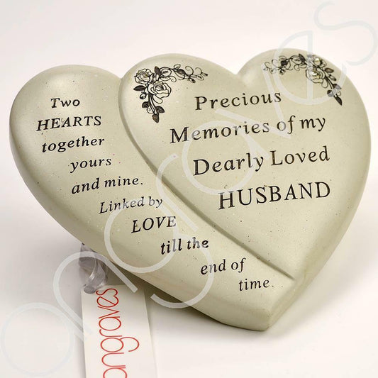 Husband Diamante Flower Double Heart Ornament - Angraves Memorials