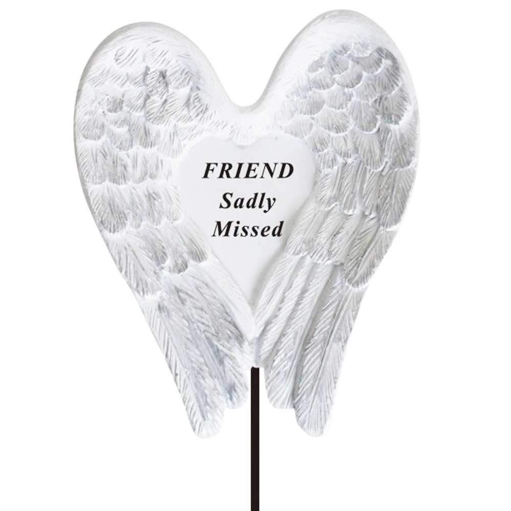 Sadly Missed Friend Angel Wings Memorial Remembrance Stick
