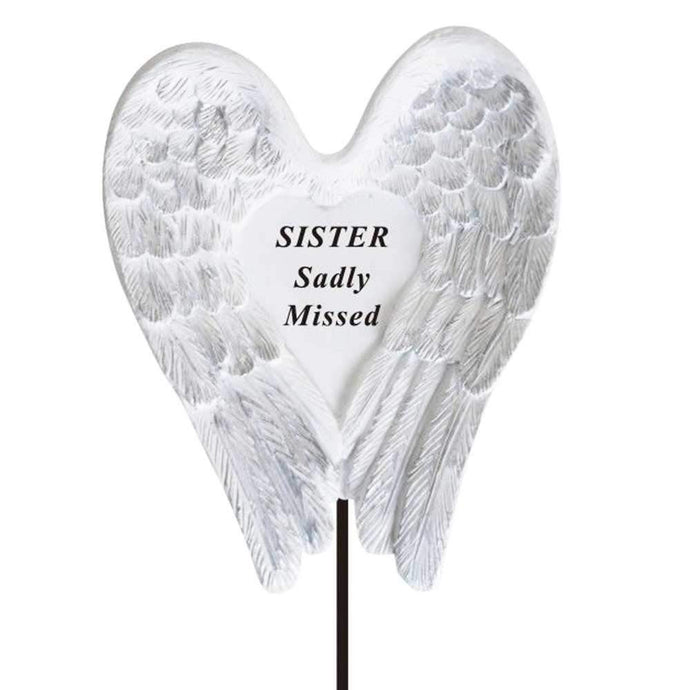Sadly Missed Sister Angel Wings Memorial Remembrance Stick