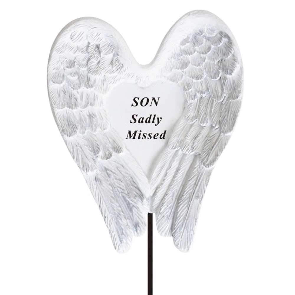 Sadly Missed Son Angel Wings Memorial Remembrance Stick