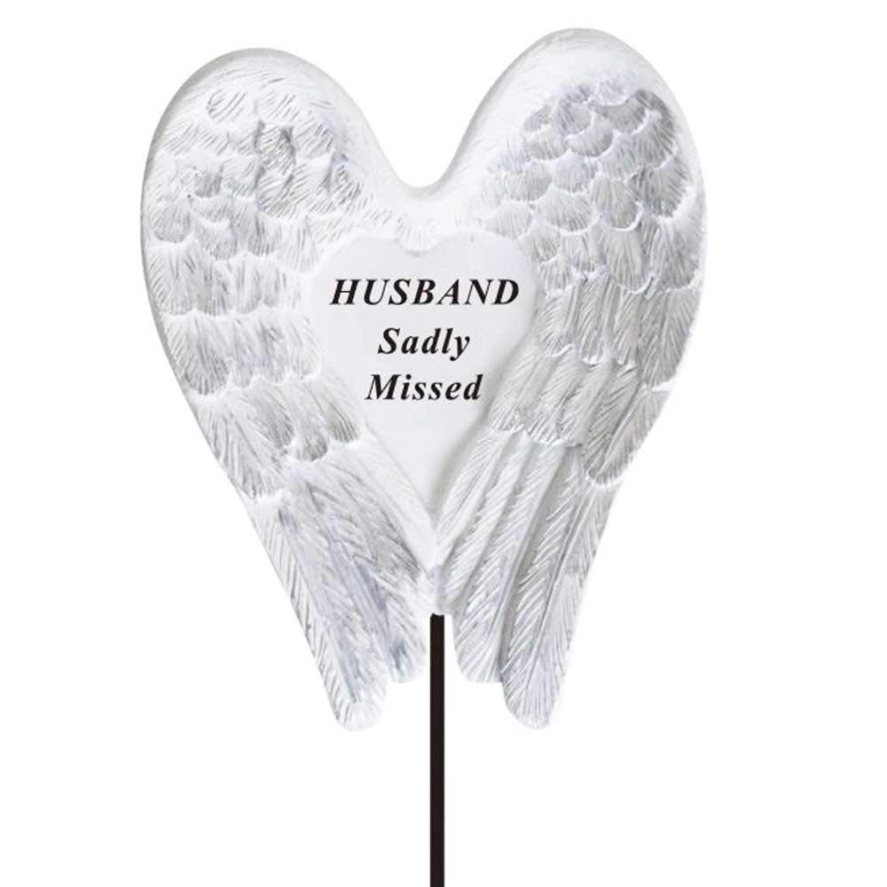 Sadly Missed Husband Angel Wings Memorial Remembrance Stick