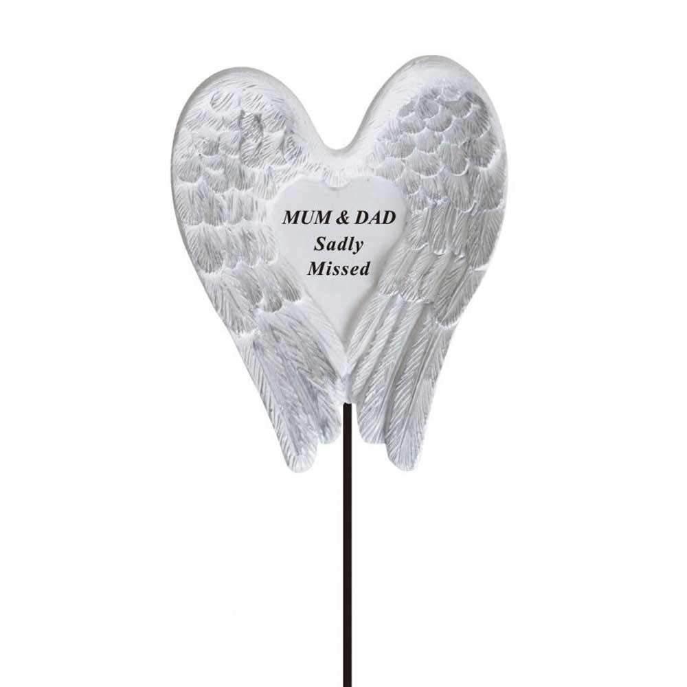 Sadly Missed Mum & Dad Angel Wings Memorial Remembrance Stick