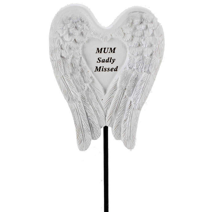 Sadly Missed Mum Angel Wings Memorial Remembrance Stick