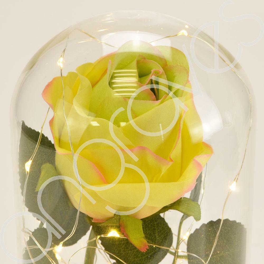 Mixed Lemon & Lime Handmade Enchanted Rose in Glass Dome Bell Jar with LED Light - Angraves Memorials