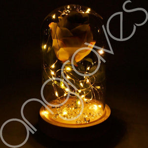 Mixed Lemon & Lime Handmade Enchanted Rose in Glass Dome Bell Jar with LED Light - Angraves Memorials