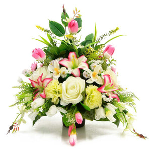Nyah Pink Lily Tulip Artificial Flower Memorial Arrangement