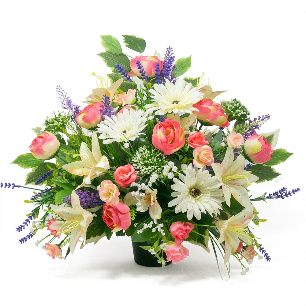 Nela Pink White Lily Rose Artificial Flower Memorial Arrangement