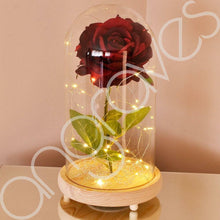 Load image into Gallery viewer, Extra Large Handmade Fairy Tale Enchanted Red Rose in Glass Dome Bell Jar Cloche with Magical Glow Lights (Perfect for Wedding Displays) - Angraves Memorials