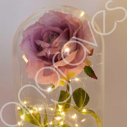 Extra Large Fairy Tale Enchanted Lavender Rose in Glass Dome Bell Jar Cloche with Magical Glow Lights (Perfect for Wedding Displays) - Angraves Memorials