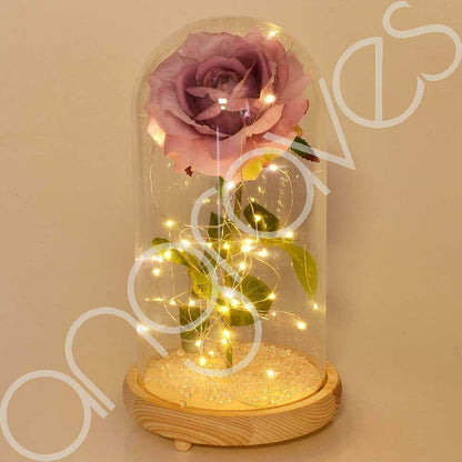 Extra Large Fairy Tale Enchanted Lavender Rose in Glass Dome Bell Jar Cloche with Magical Glow Lights (Perfect for Wedding Displays) - Angraves Memorials