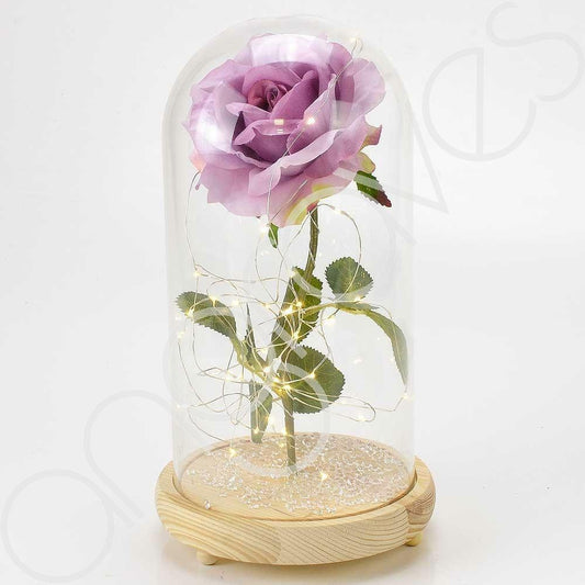 Extra Large Fairy Tale Enchanted Lavender Rose in Glass Dome Bell Jar Cloche with Magical Glow Lights (Perfect for Wedding Displays) - Angraves Memorials