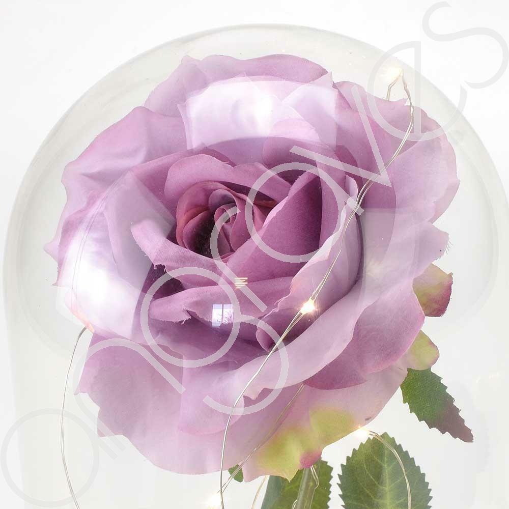 Extra Large Fairy Tale Enchanted Lavender Rose in Glass Dome Bell Jar Cloche with Magical Glow Lights (Perfect for Wedding Displays) - Angraves Memorials