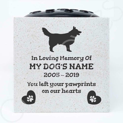 Border Collie Personalised Pet Dog Graveside Memorial Flower Vase