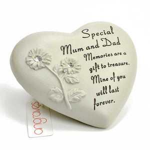 Special Mum & Dad Flower Diamante Heart Memorial Ornament