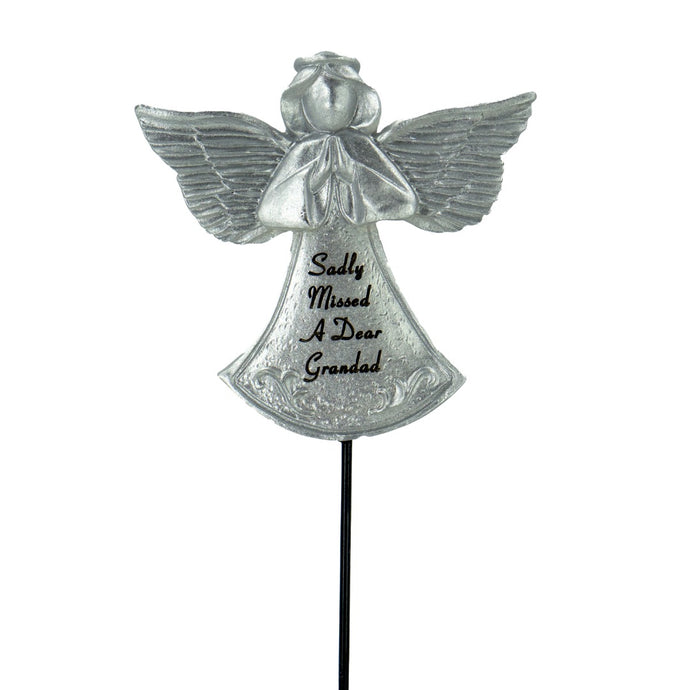 Sadly Missed Grandad Silver Guardian Angel Memorial Tribute Stick