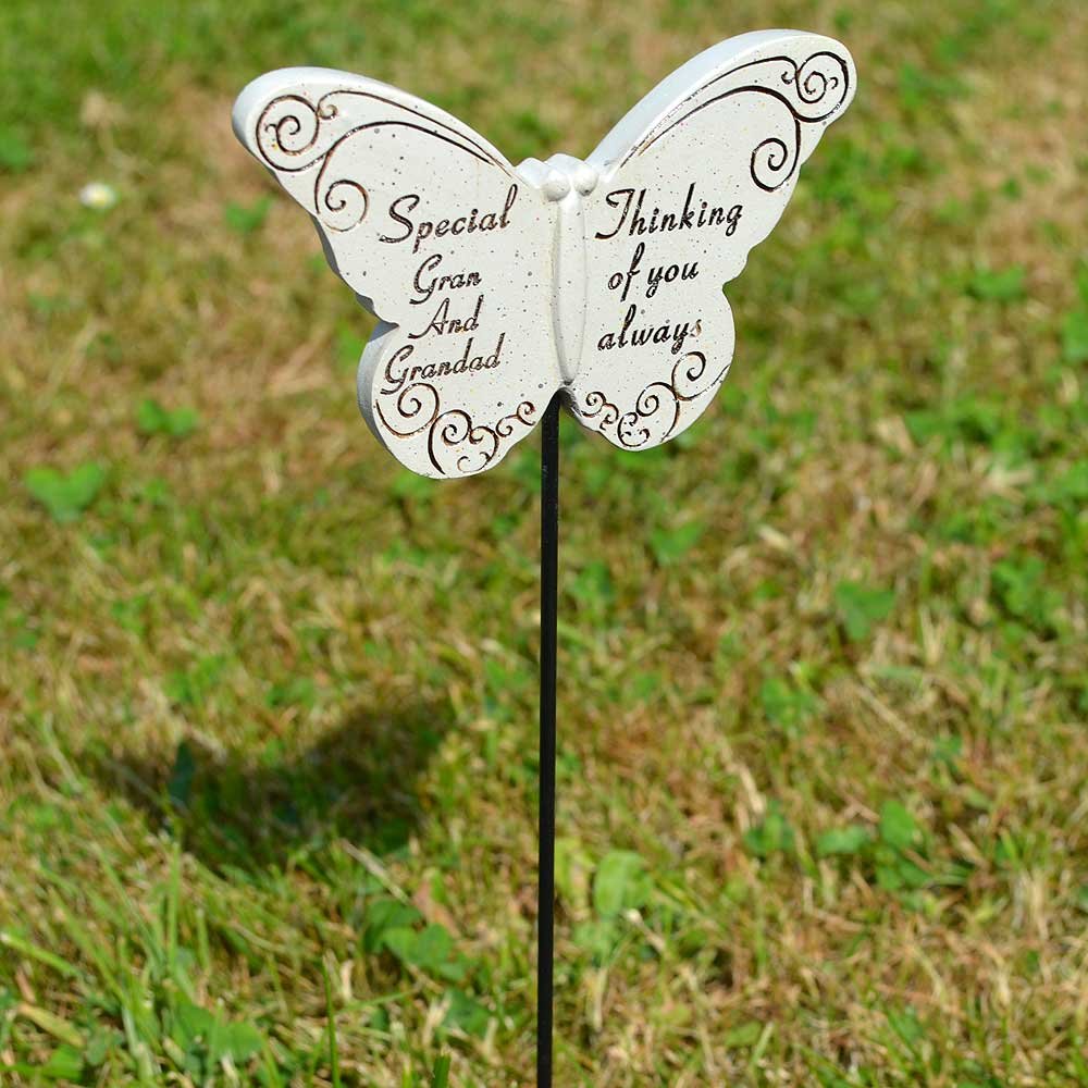 Thinking of you Always Special Gran & Grandad Butterfly Memorial Remembrance Stick