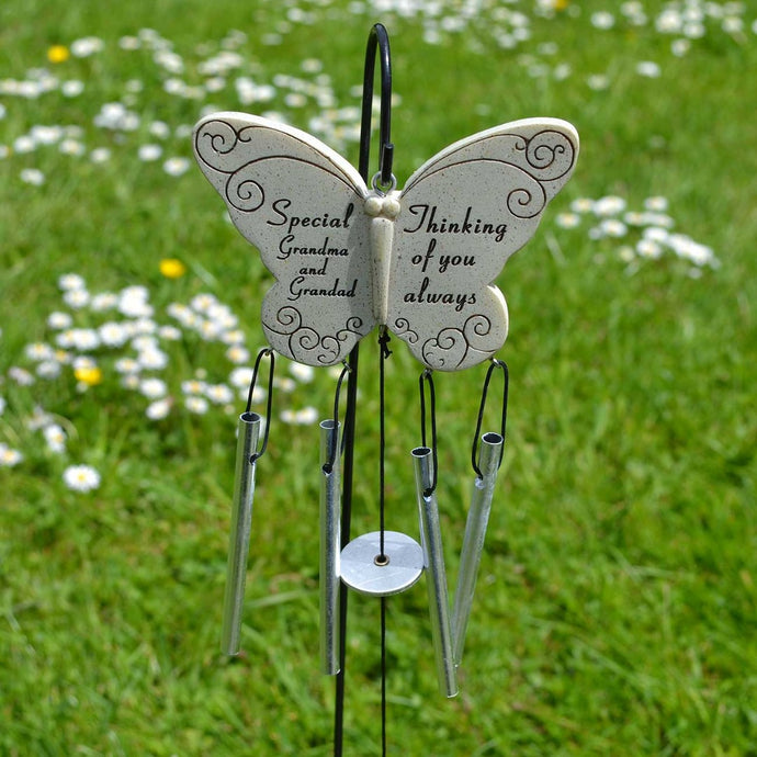 Special Grandma & Grandad Thinking Of You Always Butterfly Wind Chime - Angraves Memorials